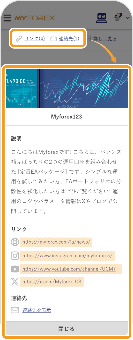 ショーケース機能のリンク表示画面
